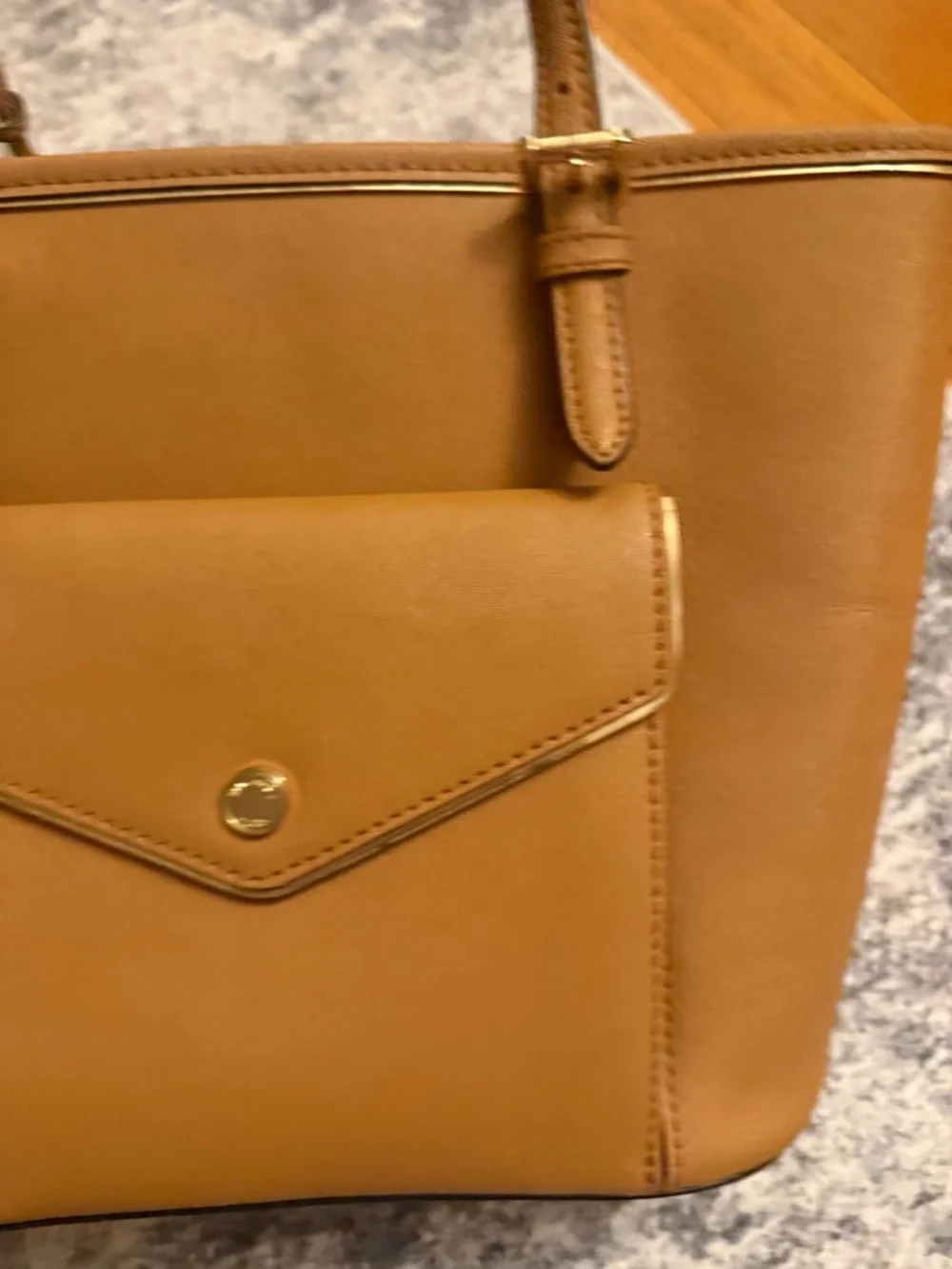 Michael Kors Cognac Saffiano Leather Tote with Front Pocket - Picture 4 of 16